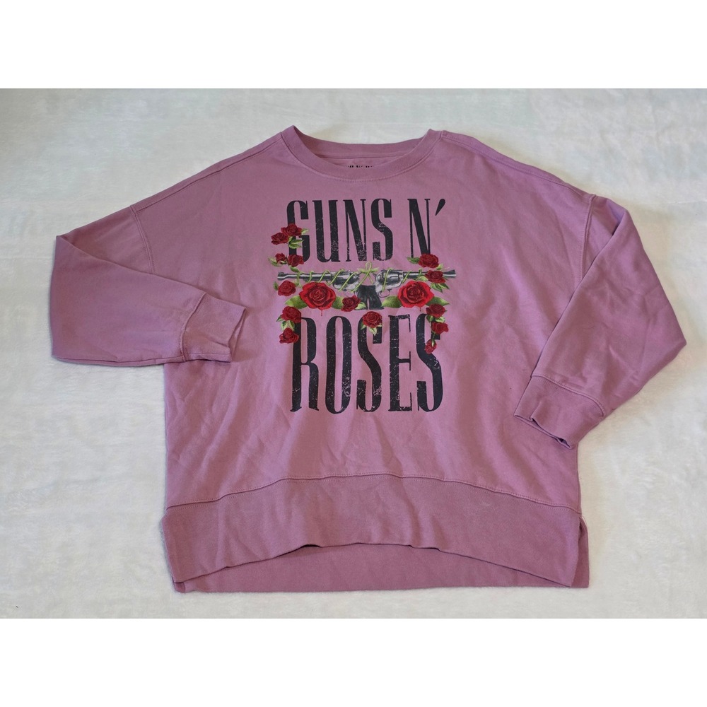 Guns N' Roses Graphic Sweatshirt Pink Oversized Pullover Small Band Tee Logo